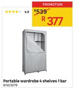 Portable Wardrobe (4 Shelves 1 Bar)