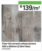 Floor Tile Ceramic Ottawa Brown 600 x 600mm-Per Sqm