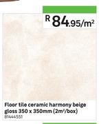 Floor Tile Ceramic Harmony Beige Gloss 350 x 350mm-Per Sqm
