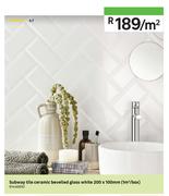 Subway Tile Ceramic Bevelled Gloss White 200 x 100mm-Per Sqm