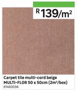 Multi Flor Carpet Tile Multi Cord Beige 50 x 50cm-Per Sqm