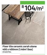 Floor Tile Ceramic Zorah Stone 400 x 400mm-Per Sqm