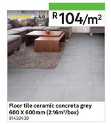 Floor Tile Ceramic Concreta Grey 600 x 600mm-Per Sqm