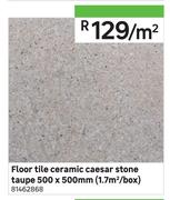 Floor Tile Ceramic Caesar Stone Taupe 500 x 500mm-Per Sqm