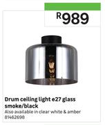 Drum Ceiling Light e27 Glass Smoke/ Black