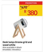 Desk Lamp Chrome Grid And Wood White