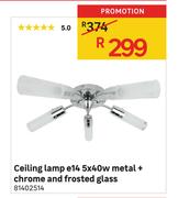 Ceiling Lamp e14 5 x 40w Metal + Chrome And Frosted Glass