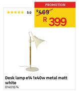 Desk Lamp e14 1 x 40w Metal Matt White