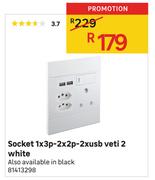 Socket 1 x 3p - 2 x 2p - 2 x USB Veti 2 (White)