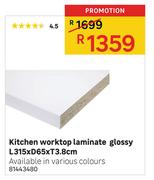 Kitchen Worktop Laminate Glossy L315 x D65 x T3.8cm