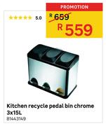 Kitchen Recycle Pedal Bin Chrome 3 x 15L