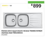 Kitchen Sink 2 Square Bowls 1 Drainer Franke NVN621 Stainless Steel 1160 x 460mm