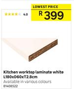 Kitchen Worktop Laminate White L180 x D60 x T2.8cm