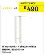 Wardrobe Kit 4 Shelves White H 186 x L 120 x D 40cm