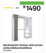 Wardrobe Kit 1 Drawer With Curtain White H 203 x L 123 x D 50cm