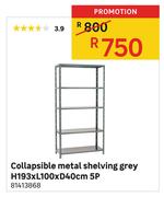 Collapsible Metal Shelving Grey H 193 x L 100 x D 40cm 5P