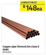 Copper Pipe 15mm x 5.5m Class 0 SABS-Each