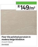 Floor Tile Polished Porcelain In Modena Beige 60 x 60cm-Per Sqm