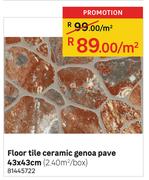 Floor Tile Ceramic Genoa Pave 43 x 43cm-Per Sqm