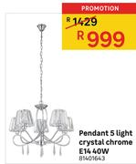Pendant Lamp 5 Crystal Chrome E14 40W