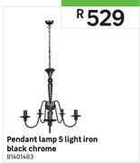 Pendant Lamp 5 Light Iron Black Chrome
