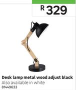 Desk Lamp Metal Wood Adjust Black