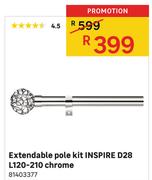 Extendable Pole Kit Inspire D28 L120-210 Chrome