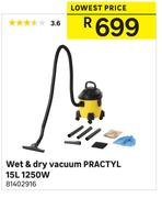 Wet & Dry Vacuum Practyl 15Ltr 1250W