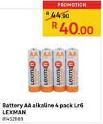 Battery AA Alkaline 4 Pack Lr6 LEXMAN