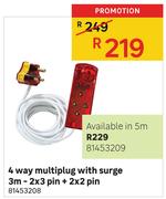 4 Way Multiplug With Surge 5m-2x3 pin + 2x2 pin