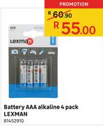 Battery AAA Alkaline 4 Pack LEXMAN