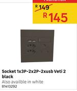 Socket 1 x 3P-2 x 2P-2 x USB Veti 2 Black
