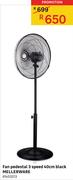 Fan Pedestal 3 Speed 40cm Black Mellerware