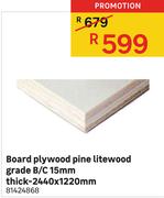 Board Plywood Pine Litewood Grade b/c 15mm Thick-2440 x 1220mm
