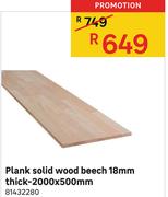 Plank Solid Wood Beech 18mm Thick-2000x500mm