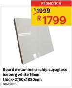 Board Melamine On Chip Supagloss Iceberg White 16mm Thick-2750x1830mm