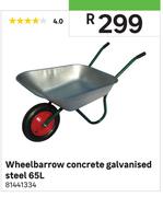 Wheelbarrow Concrete Galvanised Steel 65Ltr