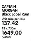 Captain Morgan Black Label Rum-12 x 750ml