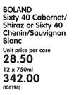 Boland Sixty 40 Cabernet/Shiraz or Sixty 40 Chenin/Sauvignon Blanc-12 x 750ml