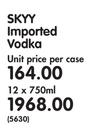 Skyy Imported Vodka-12 x 750ml