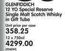Glenfiddich 12 YO Special Reserve Single Malt Scotch Whiskey In Gift Tube-12x750ml