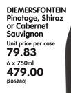 Diemersfontein Pinotage, Shiraz or Cabernet Sauvignon-6 x 750ml