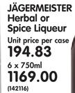 Jagermeister Herbal Or Spice Liqueur-6x750ml