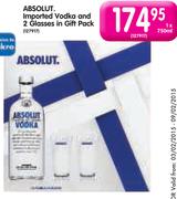 Absolut Imported Vodka And 2 Glasses In Gift Pack-750ml