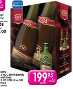 KWV 3 Yo 750ml Brandy With Free 5 Yo 200ml In Gift Pack-2x750ml
