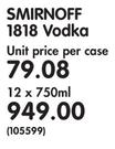 Smirnoff 1818 Vodka-12 x 750ml