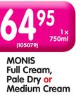 Monis Full Cream,Pale Dry Or Medium Cream-750ml Each