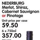 Nederburg Merlot,Shiraz,Cabernet Sauvignon Or Pinotage-6x750ml Each