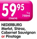 Nederburg Merlot,Shiraz,Cabernet Sauvignon Or Pinotage-750ml Each