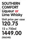 Southern Comfort Liqueur or Lime Whisky-12 x 750ml